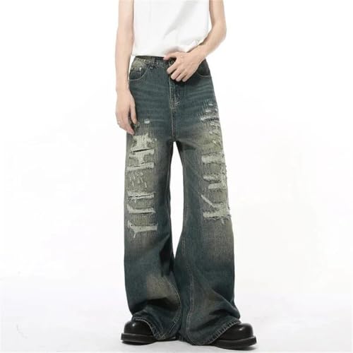 Men's High Street Denim Pants Hole Worn-Out Streetwear Trousers Straight Wide Leg Jeans2