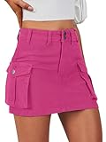 ANRABESS Cargo Skirt Women Button Mini Skirt with Pocket Y2k Bodycon 2025 Trendy Denim Jean Short Skirts Hot Pink X-Large