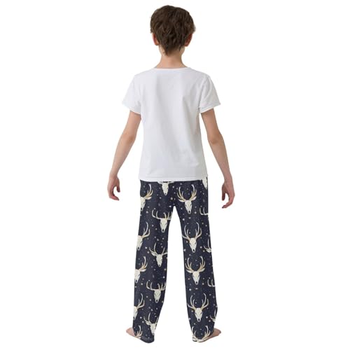 ZZXXB Deer Skull and Star Boys Long Pants Soft Trousers Elastic Waist Kids Lounge Bottoms with Pockets S-XL3