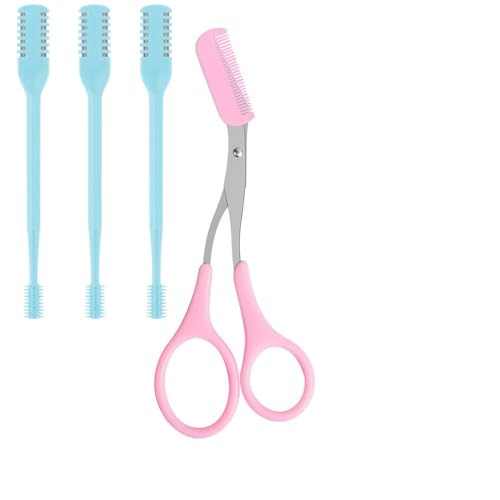 鼻毛カッター、眉毛トリミングハサミ(コーム付き)、360°回転&耳かき、ソフトクリーニングブラシ付き(男女兼用),Pink