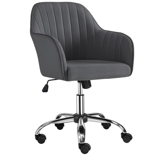 Yaheetech Homeoffice Stuhl, Schminkstuhl, Schreibtischstuhl, höhenverstellbar Drehstuhl, Bürostuhl mit gepolstertem Samtstoff, für Arbeitszimmer, Schlafzimmer, bis 136 kg belastbar, Dunkelgrau