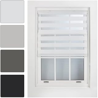 Furnished Day and Night Roller Blinds - Zebra Blind Dim or Translucent Vision Roller Shades for Windows and Doors - Dual Layer Fabric, Grey, 60cm x 210cm