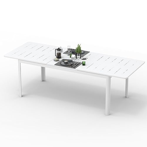 Domi Patio Dining Expandable Table, Metal Aluminum Outdoor Table for 6-8 Persons, Rectangular, Ivory White