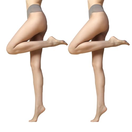 2 Pairs Women's Sheer Tights 8D Ultra Thin Soft Nylon Regular Panty Multicolour Sheer Anti-slid Pantyhose