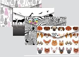 a4 Wallets Plastic Document Folders Envelope Stud Assorted Colours Pack of 5 Animals Tiger Stationery