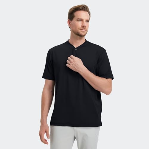 M MAELREG Collarless Golf Shirts for Men Dry Fit Moisture Wicking Performance Solid Casual Mens Henley Shirts Short Sleeve2