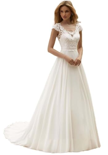 Beyonddress Robe de mariée sirène pour mariée Tulle Appliques en dentelle Robe de mariée Longue Robe de soirée Plage, S ivoire, 46