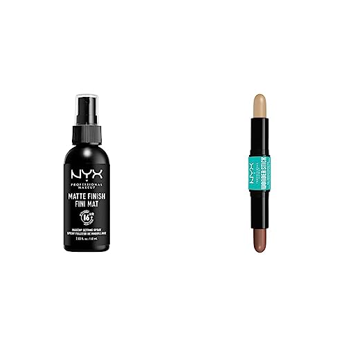 NYX Professional Makeup Stick Highlight & Contour, Double Embout, Définition & Brillance, Modulable & Vegan, Wonder Stick, Universal Light & Spray Fixateur, Tenue Longue Durée, Fini Mat, 60 mL