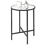 GIFTTROVE Round Side Table, Black End Table with Mirrored Top, Metal Coffee Accent Table, Small Narr