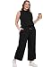 Desol Jogginghosen Zweiteiler Jogginganzug Damen Freizeit Trainingsanzug Sommer Outfits Tracksuit Ärmellos Lässige Hausanzug Trainingsanzüge mit Taschen Schwarz L
