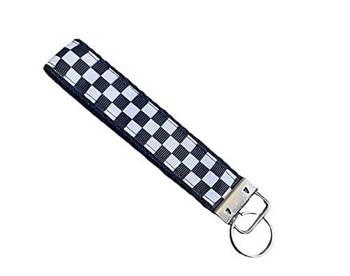 Black White Checkered Print Key Fob Wristlet - 5 Inches