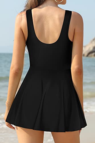 Image of SHEKINI One Piece V Neck Skirt for Women Modest Tummy Control Swimdress Bathing Suits Swimsuit
