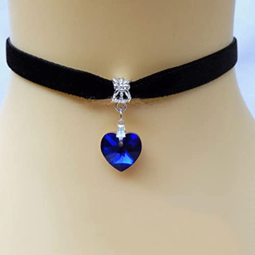 Loyjoy Rhinestone Heart Pendant Necklace Adjustable Chain Velvet Clavicle Chain Fashion Elegant Choker Collar Jewelry For Women Girls - United States - Black #TOP4