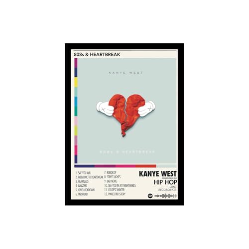 Image of BLINKART KANYE - 808s & HeartBreak Wall Photo Frames | Wall Art for Bedroom, Living Room, Studio or Office | Album Cover Print with Spotify Song Link QR Code | Gift for Fans - 8x12 In