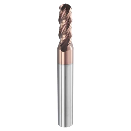 Image of HARFINGTON Ball Nose End Mill 4 Flute 17 /64 inch Diameter 5 /16 inch Shank Tungsten Carbide TIN Coated Spiral CNC Router Bits 3 /4 inch Cutting Length Single End Ball for Carving Engraving Grinding