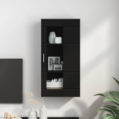 Armario de madera para salon pequeño con amplio almacenamiento negro mate Mangloder de interior 4