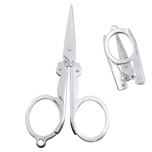 Tijeras plegables de acero inoxidable, tijeras metálicas plegables portátiles para viajes, tijeras pequeñas de bolsillo de 11,7 cm / 4,61 pulgadas para manualidades con papel, camping, emergencias