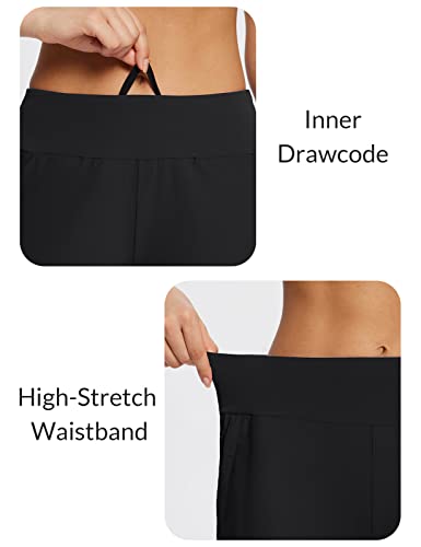 Baleaf Women's Knee Length Long Shorts Running Bermuda Shorts 9" High Waisted Zip Pockets Quick Dry Casual Summer Black L #TOP2