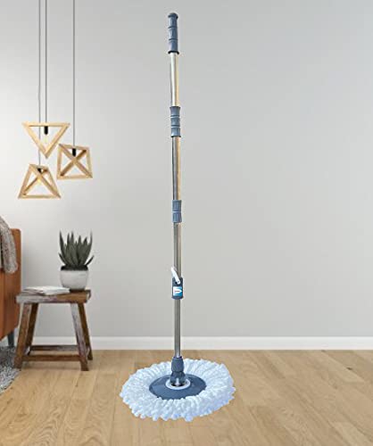 Image of Livronic Classic Blue Mop Stick India's Biggest Rod Set Easy to fit for All Bucket | Stainless Steel Spin mop Stick with 360 Degree Rotating with 1 Microfiber Refill Clean for Home Kitchen and Bathroom Cleaning (Set of 1) Mop Set (BLUE)