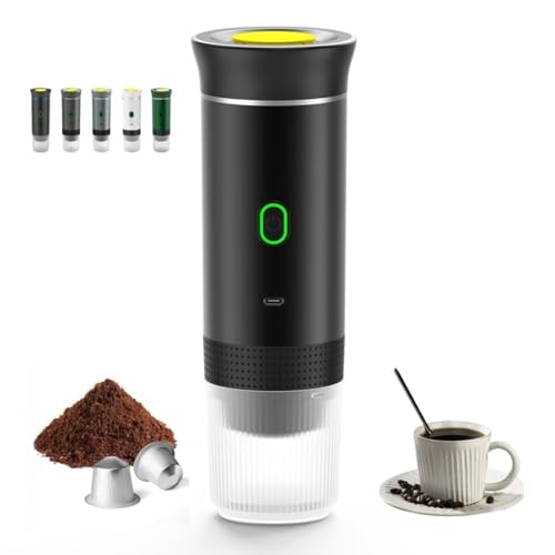 Huchunling Cafetera portátil 3 en 1, cafetera portátil de 12 V, autocalentamiento de 4 a 6 minutos, cápsulas pequeñas, cápsulas, café molido, para camping, oficina, hogar, coche