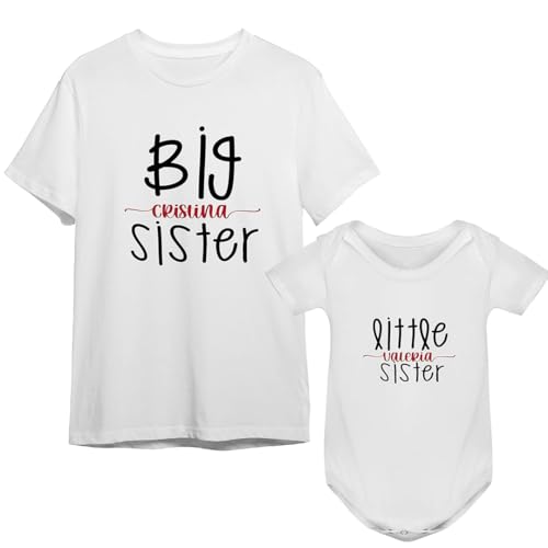 EVYRE | Pack Camiseta Personalizada Hermano Mayor + Body Personalizado Bebe o Camiseta Hermano Menor | 100% Algodón, Impresión Digital | Regalo Original Hermanos | Camisetas Personalizadas (Blanco)