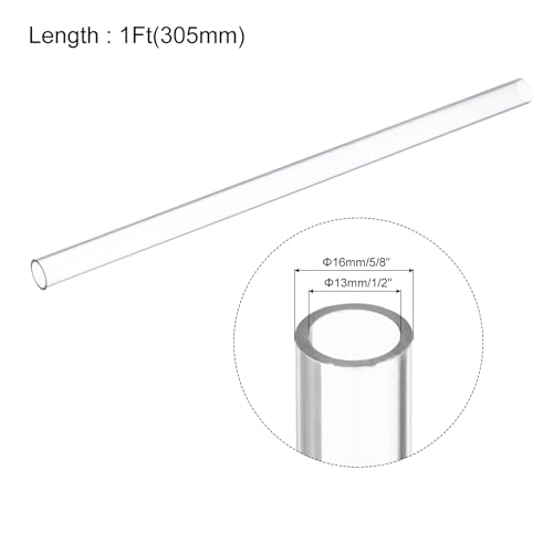 Image of uxcell Clear Rigid Tubing 1 /2 Inch(13mm) ID x 5 /8 Inch(16mm) OD x 1Ft(305mm) Length Round Plastic Polycarbonate Tube