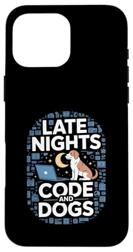 Late Nights Code And Dogs �v���O���}�[ ���D�� �X�}�z�P�[�X iPhone 16 Pro Max �p