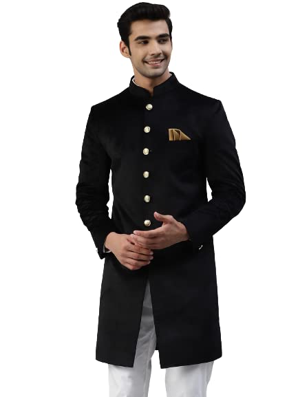 LuxrioSherwani Velvet Suede for men Black for party and wedding
