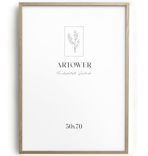 Artower® Bilderrahmen für 50 x 70 cm Natur Holz Eiche Dünner Rahmen | Posterrahmen Groß Vintage Collage | Picture Frame 50x70cm | Holzrahmen Holz-Bilderrahmen | Holzbilderrahmen Poster Rahmen Echtholz