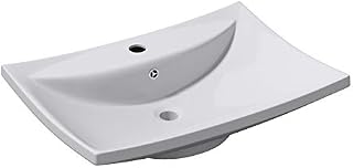 Durovin Bathrooms Ceramic Bathroom Basin - Countertop Vessel or Wall Mounted - Single Tap Hole with Overflow - Modern Rectangular Bathroom Sink (600 x 440 x 160mm)