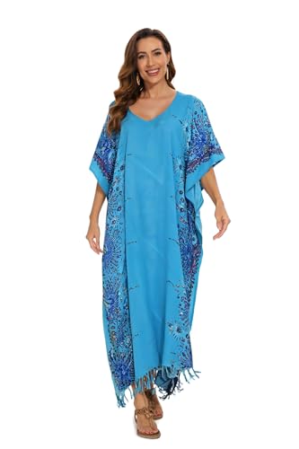 Image of Beautybatik Boho Flora Printed Women Plus Size Kaftan Kimono Loungewear Maxi Long Dress Size XL to 4X