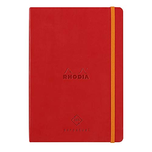 Rhodia - Agenda Perpetual A5 64 Hojas Rojo En Oferta Clairefontaine 117193C – Cuaderno De Rodio Perpetual 128 Páginas Marfil 14, 8 X 21 Cm Con Goma Elástica, Tapa De Amapola