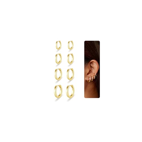 Nelytiya 4 Pares Pequeños Pendientes de Aro de Oro 18K Hipoalergénicos Pendientes Aro Mujer 6/8/10/12mm