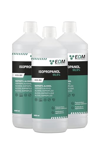 EQM - ECO-301 - Isopropanol - Isopropylalkohol 99.9% - 3x1 L - Reinigung von elektronischen Bauteilen, Linsen und Bildschirmen - Reinigung von Harzen im 3D-Druck