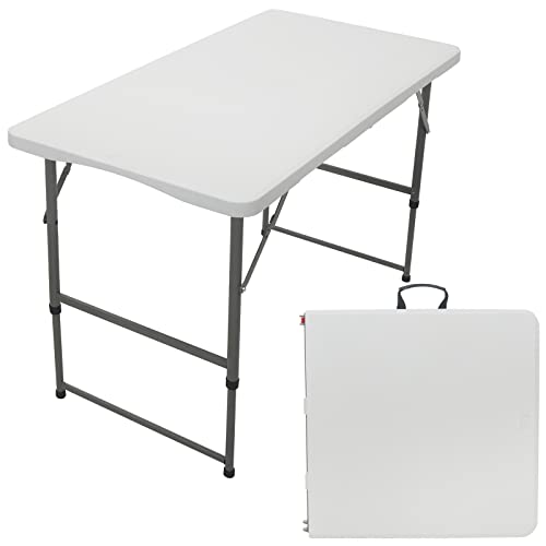Rainberg 4ft Heavy Duty Folding Table, Tabletop & Sturdy Metal Frame, Foldable Table with Handle, Waterproof, Portable, & Easy Assembly, Ideal for Parties, BBQ, Camping, Beach, Indoor & Outdoor Use