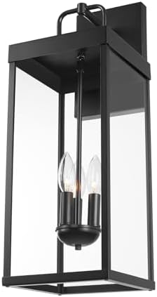 Outdoor Wall Sconce Light, 24 Inch Tall Transitional Exterior Wall Bracket Lighting with Clear Glass, Anti-Rust Powder Coat Black Modern Outside Carriage Lantern Lamp for Porch Garage Patio