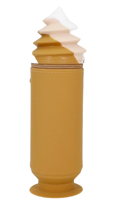 Image of Silicone lightweight waterproof zipper pencil case pencil bag /pouch, cute colourful ice cream shape, safe and quality (Brown), QS-2016