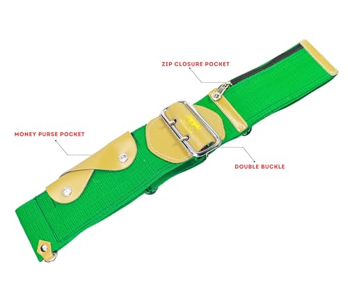 Pyengora Nylon, Cotton Hajee Ahram Green Belt For Men | Adjustable Waist Size 48 Inch, Steel Buckle For Dhoti Lungee, Pant Tightner Clip, Bright Green, 48
