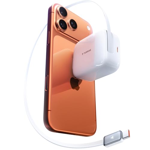 TORRAS FlexLine 67W Retractable USB C Charger Block,for iPhone 17 Charger Fast Charging, GaN Ⅲ USB C Cable with Dual-Port for MacBook Pro/Air,iPad, Samsung Galaxy S25 Ultra/iPhone 17 Pro Max