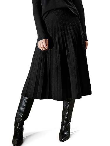 LilySilk 100% Merino Wool Skirt Collegiate Ultra-fine for Women A Line Knitted Bottom Winter Fall Pleated Skirts