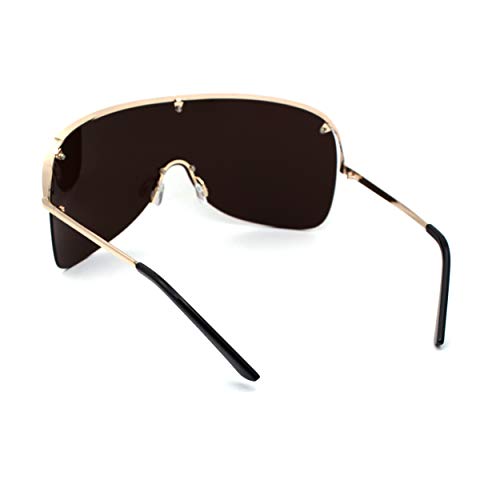 Image of Extra Oversize Flat Top Metal Half Rim Shield Mask Style Sunglasses