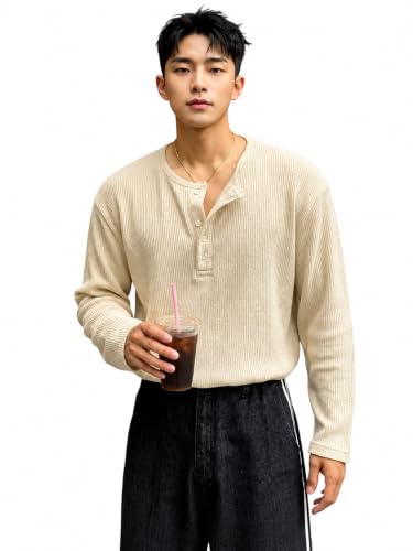 Image of Men's Textured Fabric Solid Half-Open Collar T-Shirt | Full Sleeve, Casual Shirt