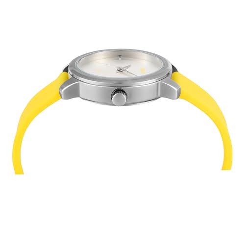 Image of Helix by Timex Analog Watch for Women with Silver Round Dial & Yellow Silicone Strap Band Water Resistant Women's Wrist Watches - TW048HL13