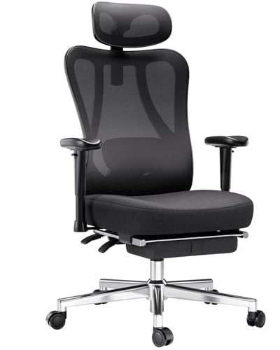 Hbada Ergonomic Office Chair Desk Chair with Rotatable Lifting Adjustable Lumbar Support and Headrest, Tilt Function Swivel Computer Task Chair with Footrest