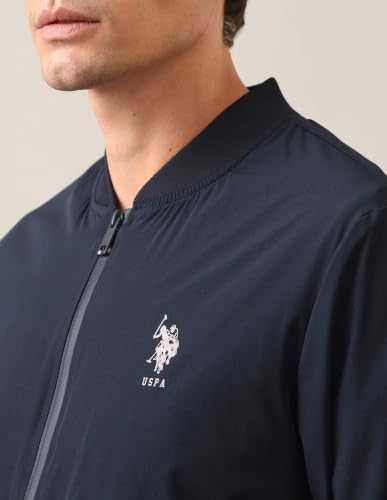 Image of U.S. Polo Assn. Men's Cotton Navy Solid Stand Collar Bomber Standard Length Jacket (2Xl)