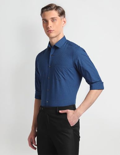 Image of Arrow Micro Check Slim Fit Cotton Formal Shirts for Men - Full Sleeve Shirt for Man
