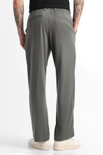 Image of SNITCH Men Casual Trousers | Loose Fit Pleated Front Plain Wide-Leg Style | Lightweight Polyester Blend Medium-Stretch Fabric for Summer & All-Day Comfort Wear