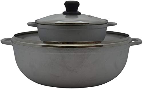 IMUSA USA 2 Piece Cast Aluminum Caldero Set with Glass Lid, Silver