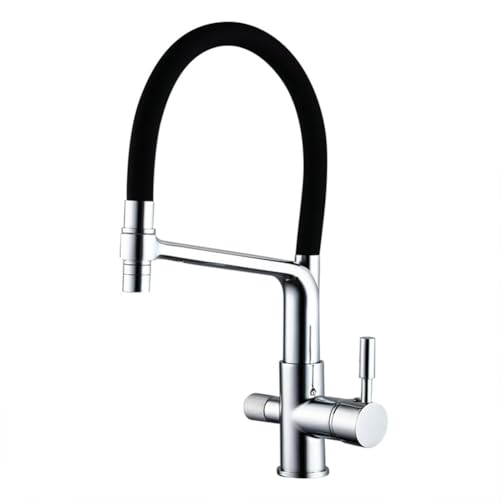 Mitigeur cuisine 3 voies avec filtre eau et bec flexible rotatif en laiton