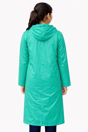 Image of W+ Kids Boys & Girls Waterproof Hooded Raincoat | Long Length PVC Rain Wear Jacket | Lightweight Full Sleeve Button Closure Monsoon Coat (Green)